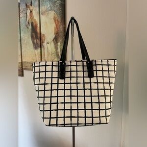 Merona Large Black and White Grid Tote Bag